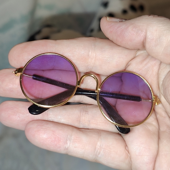 🍄Gold Wireframe Round Retro Cat / Pet Sunglasses - Picture 2 of 4